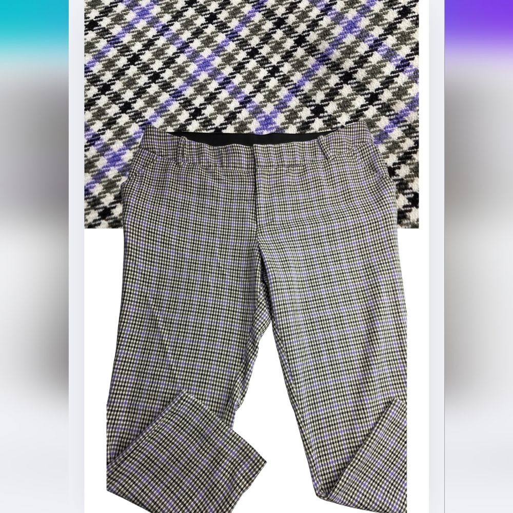 Ava & Viv Plaid Pants 18W Black White Purple Stretch Work Cb2573